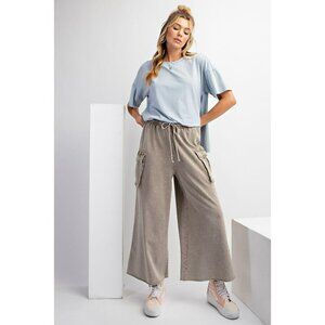 Game On Cropped Cargo Wide Leg Pant in Olive Grey